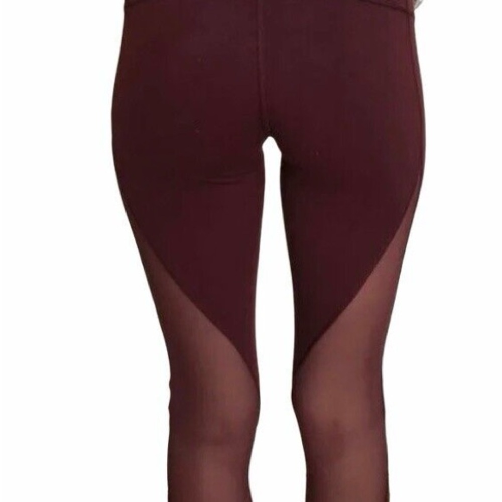 Burgundy Mesh Panel Leggings
